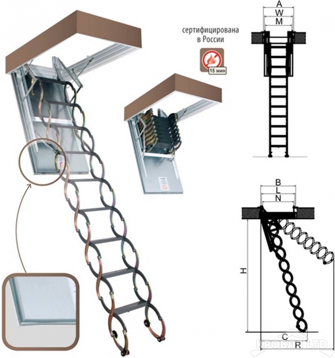 Металлическая огнестойкая чердачная лестница FAKRO LSF 60х90