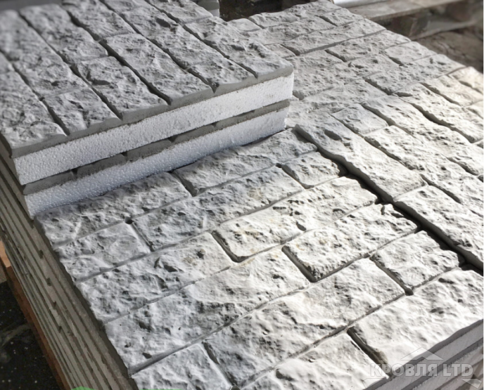 Фасадные термопанели из фибробетона 500х500 с утеплителем 100 EcoTerm Колотый кирпич