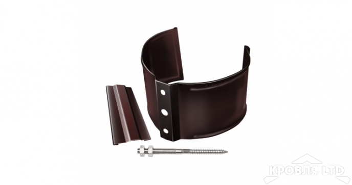 Хомут трубы металлический на камень GL ПВХ 120/87 Ral 8017 шоколад