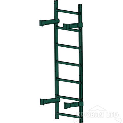 Пожарная лестница Универсальная Rofsystems П1-1, Ступень 800 мм Полиэстер RAL 6005 зеленый мох, 2,45 м