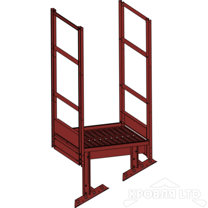 Площадка выхода пожарной лестницы, Ступенька 800 мм. RAL 3009 Красная окись, 1,15 м