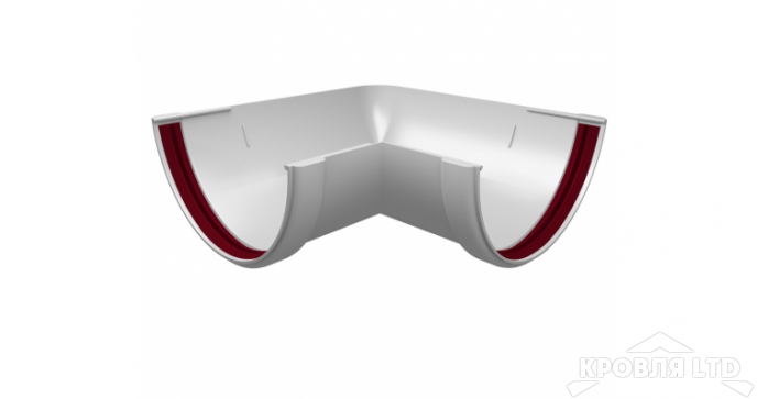 Угол желоба 90 град. универсальный ПВХ Grand Line 120/87 Ral  9003 Белый