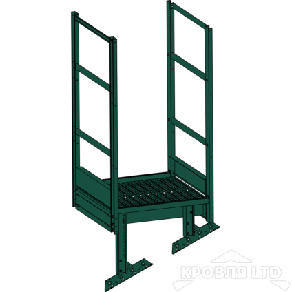 Площадка выхода пожарной лестницы, Ступенька 800 мм. RAL 6005 зеленый мох, 1,15 м