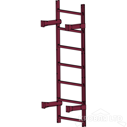 Пожарная лестница Универсальная Rofsystems П1-1, Ступень 800 мм Полиэстер RAL 3005 Спелая вишня, 2,45 м