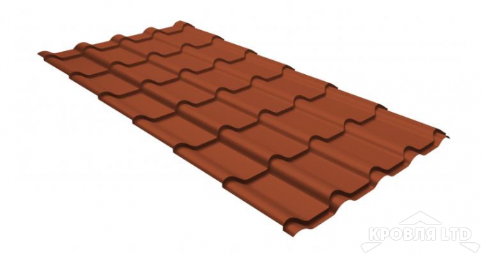Металлочерепица Камея, PurPro Matt RR 750 кирпично-красный, толщина 0,5