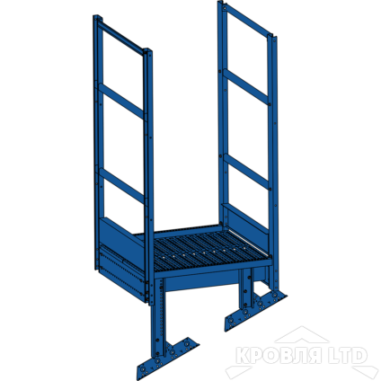 Площадка выхода пожарной лестницы, Ступенька 800 мм. RAL 5005 Синий насыщенный, 1,15 м