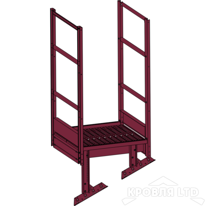 Площадка выхода пожарной лестницы, Ступенька 800 мм. RAL 3005 Спелая вишня, 1,15 м