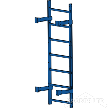 Пожарная лестница Универсальная Rofsystems П1-1, Ступень 800 мм Полиэстер RAL 5005 Синий насыщенный, 2,45 м