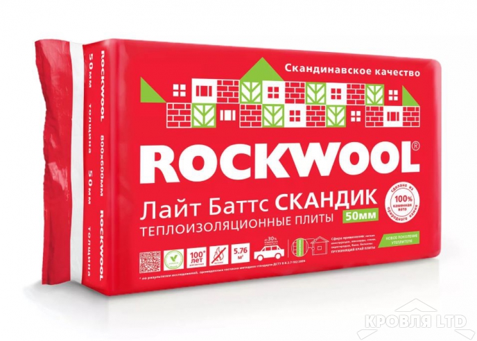 ROCKWOOL Лайт Баттс Скандик  (каменное волокно) 50*600*800  0,288м3