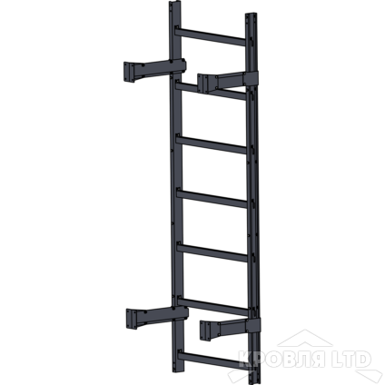 Пожарная лестница Универсальная Rofsystems П1-1, Ступень 800 мм Полиэстер RAL Цвет RAL 7024 Серый графит, 2,45 м