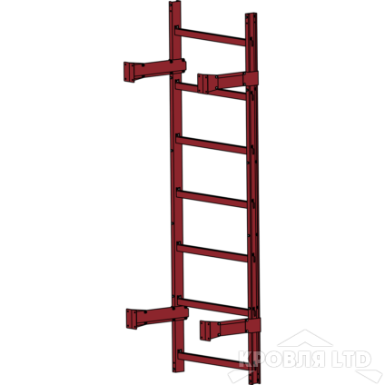 Пожарная лестница Универсальная Rofsystems П1-1, Ступень 800 мм Полиэстер RAL 3011 коричнево-красный , 2,45 м