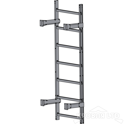 Пожарная лестница Универсальная Rofsystems П1-1, Ступень 800 мм Полиэстер RAL Цвет RAL 7004 Серый, 2,45 м