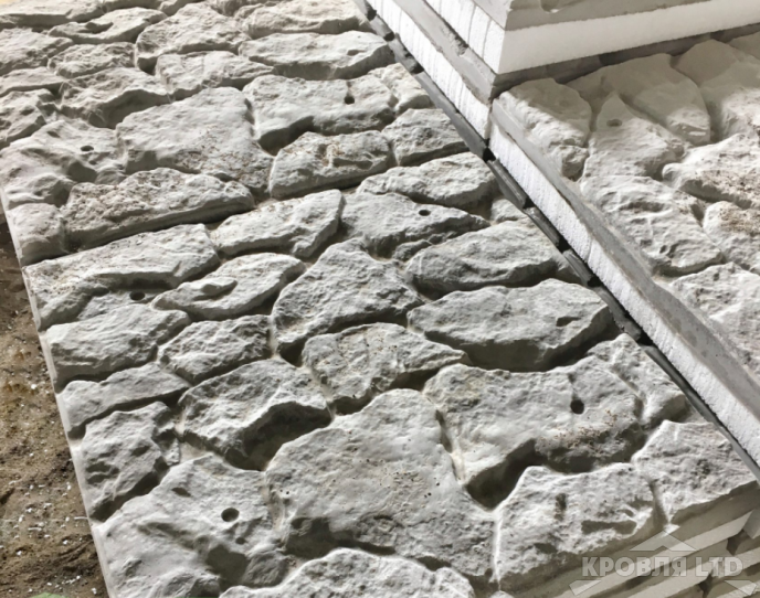 Фасадные термопанели из фибробетона 500х500 с утеплителем 50 EcoTerm Бутовая кладка